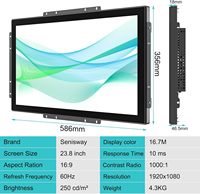 Monitor LCD Layar Sentuh Kapasitif Open Frame 23,8 inci Tahan Air IP65 1920x1080 Monitor Industri 10 Jari Sentuh USB Garansi 3 Tahun