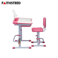 Ensemble bureau et chaise pour enfants réglables en hauteur de couleur rose, bureau inclinable ergonomique avec tiroir de rangement pour centre de formation