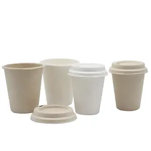 Tazze di polpa di Bagasse portare via tazza di caffè usa e getta di canna da zucchero tazza di caffè bagasse biodegradabile ecologica con coperchio 8oz 12oz
