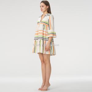 Robe Courte Rayée en Lin et Coton pour Femme – Nouvelle Collection Été Décontractée, Confortable et Tendance, Tissage Personnalisé - Product Image 2