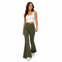 Pantalon évasé tendance taille haute avec lacets latéraux, coupe cloche rétro, jambe large, en coton extensible, cordon ajustable, style décontracté streetwear