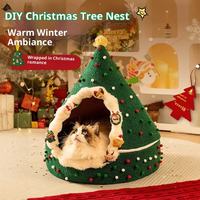Nid de chat de Noël, chaud en hiver, toutes saisons, universel, amovible, lavable, en velours épais, rembourré en coton PP, pour arbre de Noël