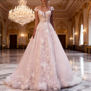 فستان زفاف عصري بمقاسات كبيرة مضاد للكهرباء الساكنة مع ظهر مربوط بالدانتيل وتطريز بالخرز وكشكشة مناسب للحوامل - Product Image 4