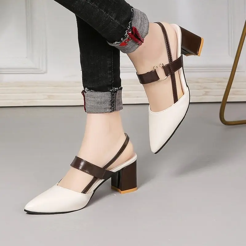 Zapatos de oficina para mujer, sandalias puntiagudas gruesas de talla grande