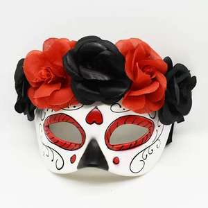 Máscaras de Halloween con flores de diablo de fuego Máscaras del Día de los muertos de México para bailes de disfraces Cosplay Performance Carnival Party - Product Image 1