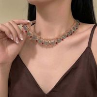Collier vintage en dentelle perlée de style chinois avec accents rouges/bleus, élégant, multicouche, pour femme, idéal pour le quotidien, cadeau