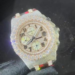 Montre-bracelet mécanique chronographe classique en acier inoxydable 904L avec diamants, montre de luxe en moissanite VVS pour hommes - Product Image 3