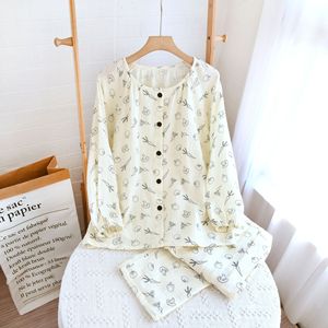 Pigiama da donna in cotone 100% comodo 2 pezzi con stampa pigiama <span class=keywords><strong>a</strong></span> maniche lunghe da donna <span class=keywords><strong>a</strong></span> casa - Product Image 6