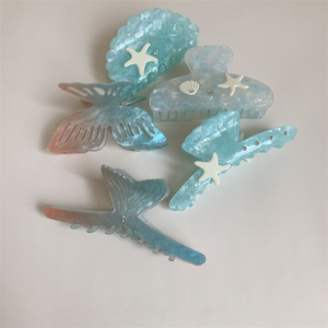 Sea Summer New Sweet Fashion Acetato De Celulose Starfish Cabelo Garra Peixe Cauda Acessórios para o cabelo azul - Product Image 3