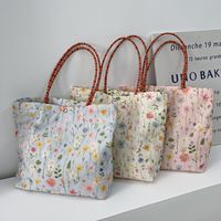 Tas Makan Siang Kecil Motif Bunga Bordir Model Ember Tas Tangan Minimalis Tas Kanvas Kerja