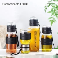 Grande bouteille d'eau en verre borosilicate, design moderne, anti-fuite, tasse à eau, pour les voyages en plein air, les sports, vaisselle à boisson tendance