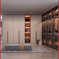 Meuble de chambre à coucher modulaire personnalisé intégré, luxueux, moderne, en bois, avec armoire et coiffeuse