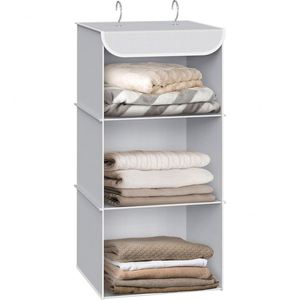 3 Tier Hanging Wardrobe Storage Organizer with 2 <b>Hooks</b> Multifunctional Clothes <b>Shelf</b> for Sweater Coat Shoes in Bedroom Dorm - Product Image 1