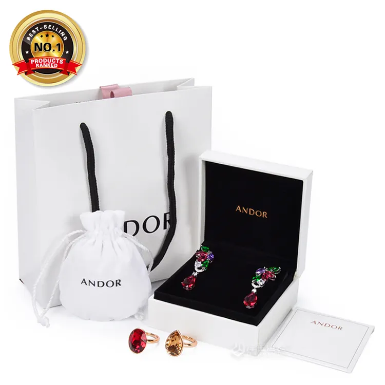سلسلة جديدة مخصصة شعار الأبيض حقيبة صغيرة للمجوهرات قلادة حلقة هدية مربع لأقراط ورقة مجوهرات تغليف المجوهرات مجموعة