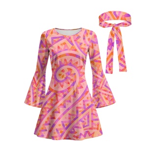 Tenues <span class=keywords><strong>disco</strong></span> années 70 et 80 pour femmes, costume hippie, robe mini évasée rose à fleurs avec manches cloche, fête d'Halloween, cosplay années 70 et 80 - Product Image 1