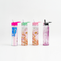 Bouteille d'eau portable créative en plastique avec bec verseur et paille, motif floral personnalisé, pour femmes et enfants, idéale pour les sports de plein air et la consommation directe
