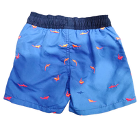 Short de bain Magic Water Reveal Boys Board Short bleu uni avec broderie requin et cordon de serrage blanc réglable pour les vacances d'été à la mer