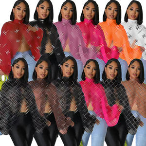 DD0038 Европейский Американский Женский Повседневный модный летний топ, сексуальный прозрачный сетчатый топ с рукавом летучая мышь, обтягивающий галстук спереди - Product Image 5