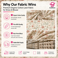 Tela de Algodón Orgánico para Vestidos de Verano, Blusas, Tejido Ligero con Estampado Digital Personalizado, Moda Sostenible OEM