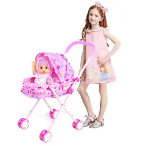 Children Girls Toys 14 Inch Arab Girl Doll Carrying Iron Stroller Baby Doll With Sound