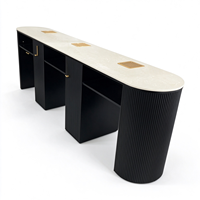 Ensemble de table à ongles avec chaise de technicienne ongulaire, table de manucure en PU noir avec tiroir collecteur de poussière, cadre doré, mobilier de salon de manucure