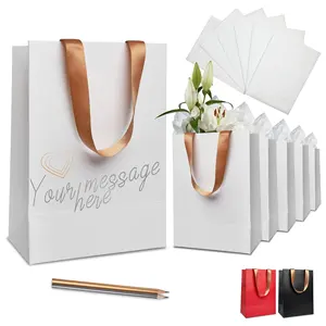 Bolsa de regalo de compras de papel blanco de lujo, joyería de marca personalizada, tienda de comestibles, Boutique, diseño elegante, para cualquier ocasión