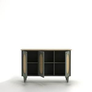 Aparador Moderno de Ratán con Membrana Verde Oliva y Acabado en Roble Sonoma - Product Image 2