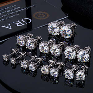 Pendientes de tuerca con cierre de rosca de plata 925 con moissanita de alta calidad para hombre y mujer, estilo hip hop, venta al por mayor - Product Image 2