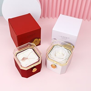 A-9 Scatola Regalo Fiore Eterno, Sorpresa per San Valentino e Natale, Gioielli con Anello, Ciondolo, Collana, Scatola Rosa con Copertura in Acrilico - Product Image 4