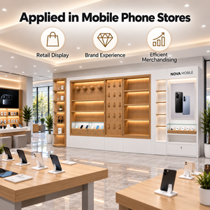 Ensemble d'agencement minimaliste sur mesure pour boutique de téléphonie, avec vitrine en verre à finition soignée pour salle d'exposition d'électronique grand public - Product Image 1