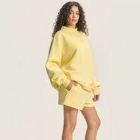 Offre Spéciale – Ensemble Survêtement Femme 2 Pièces : Sweat-shirt Col Roulé en Tissu Éponge Uni et Short Longueur Genou, Coupe Oversize Sport Décontracté