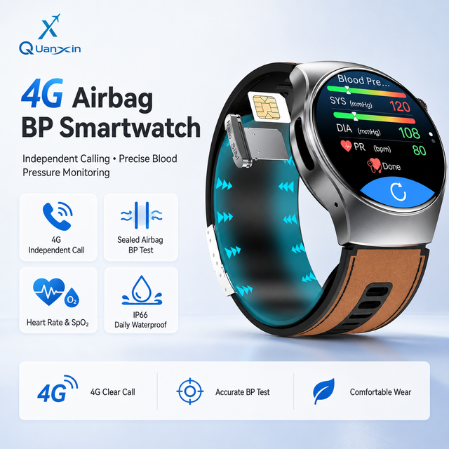 New GS206 4G SIM Card Smart Watch for Men AMOLED Air Pump Blood Pressure ECG Heart Rate Sleep Monitor 4G LTE Standalone Call SOS