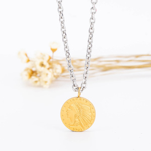 Collar de Clavícula de Acero Inoxidable con Colgante de Moneda American Eagle Chapado en Oro de 18K, Joyería de Regalo Unisex - Product Image 2