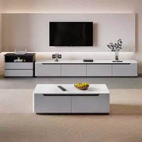 Ensemble Meuble TV et Table Basse en Bois Massif Moderne, Style Luxe Léger, pour Usage Domestique, Meuble de Rangement TV en Bois Massif, Vente en Gros à Prix Abordable