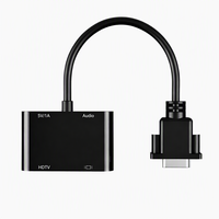 Kabel Konverter Splitter 2-in-1 VGA Male ke VGA+HDTV Female dengan Resolusi 1080P dan Daya Audio Micro USB untuk Penggunaan HDTV di Rumah