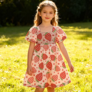 Vestido <span class=keywords><strong>de</strong></span> Verano para Niñas Yiyuan, con Volantes, Cuello Cuadrado, Manga Corta, Ecológico, Transpirable, Largo hasta la Rodilla, Corte en A, OEM - Product Image 3