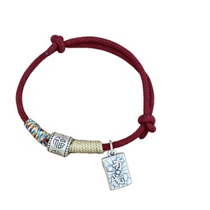 Chinese Style Fu Character Red <b>Rope</b> <b>Bracelet</b> S925 Sterling Silver Lucky Charm Auspicious Woven Gift For Couple - Product Image 4