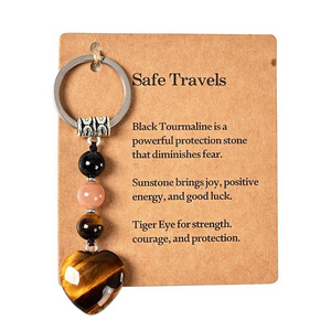 Llavero de Corazón con Cuentas de Piedra Natural, Cuarzo Rosa, Acero Inoxidable, Portátil, Unisex - Product Image 4