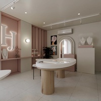Salle d'exposition de bijoux de mode sur mesure avec comptoirs de présentation en marbre moderne et design intérieur de boutique de bijoux de luxe