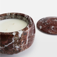 STONEKOCC Bougeoir en marbre rouge cerise avec couvercle, support en pierre et coupelle en verre transparent, décoration d'intérieur, ornements de Noël