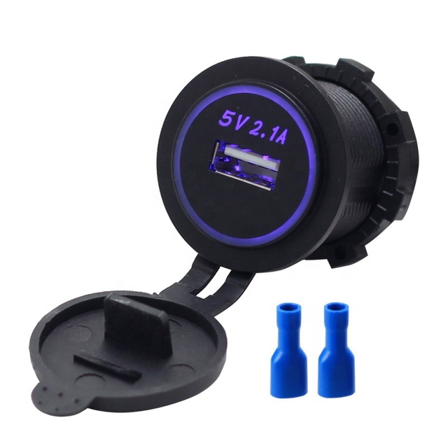 DC 12-24V Output 5V 2.1A Blue Light 10.5W Panel Mount One Port USB Car Charger