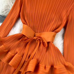 Abito Lungo da Sera <span class=keywords><strong>con</strong></span> Volant e Maniche Lunghe, Tessuto Solido, Vendita Calda del Produttore - Product Image 3