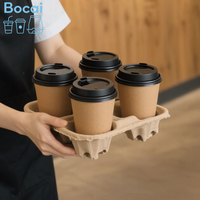 Bocai Plateau empilable jetable en pulpe pour 1/2/4 gobelets, porte-gobelets durables à emporter, support pour gobelets en papier pour livraison