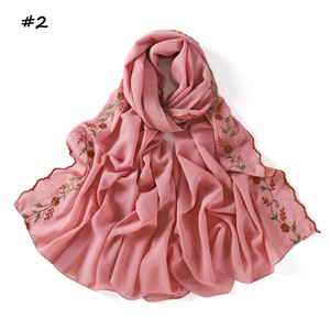 Vintage Heavy Embroidered <b>Chiffon</b> Hijab Wholesale Solid Rose Wavy Edge Floral Long <b>Scarf</b> Lightweight Women Shawl Hijab - Product Image 3