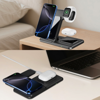 Station de Recharge Sans Fil Pliable 3-en-1 QC3.0 15W pour iPhone 17/16/15, iWatch et AirPods