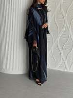 Abaya Kimono Femme Musulmane 2026 à Imprimé Aquarelle Abstraite, Robe Islamique Ouverte en Chiffon de Dubaï, Vente en Gros