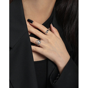 Cổ điển mạ Vàng 925 bạc đen vòng Onyx kim cương nhẫn cho phụ nữ mở Chunky món quà cưới trang sức Zircon đá - Product Image 6