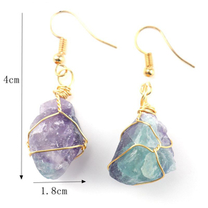 Pendientes de cristal de piedra en bruto envuelto en alambre hecho a mano Natural, joyería de cristal de cuarzo rosa, amatista, citrina, fluorita, pendientes para mujer - Product Image 3