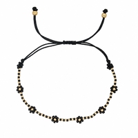 Gelang Manik-manik dengan Motif Bunga Hitam Kaca Berlapis Emas dan Mutiara Imitasi Perhiasan Hadiah Wanita Trendi