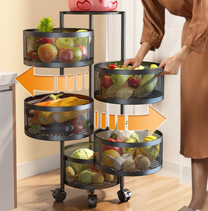Multi Layer Rotatable <strong>Kitchen</strong> Storage <strong>Rack</strong> Movable Round Design for Home Floor Standing Fruit <strong>Vegetable</strong> Basket Storage - Product Image 5